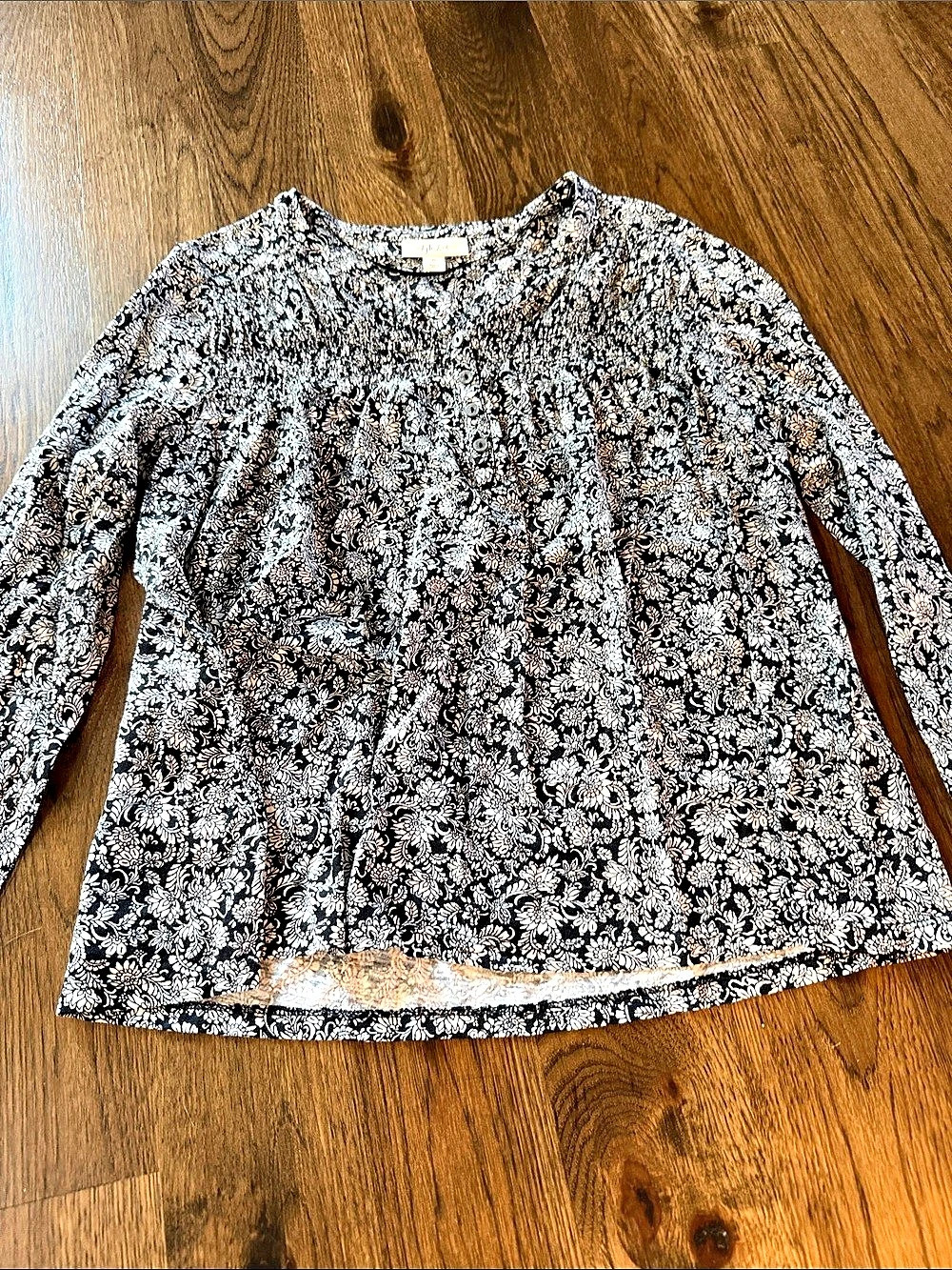Style & Co Printed Smocked Knit Top Floral Blouse Black/white size
PL